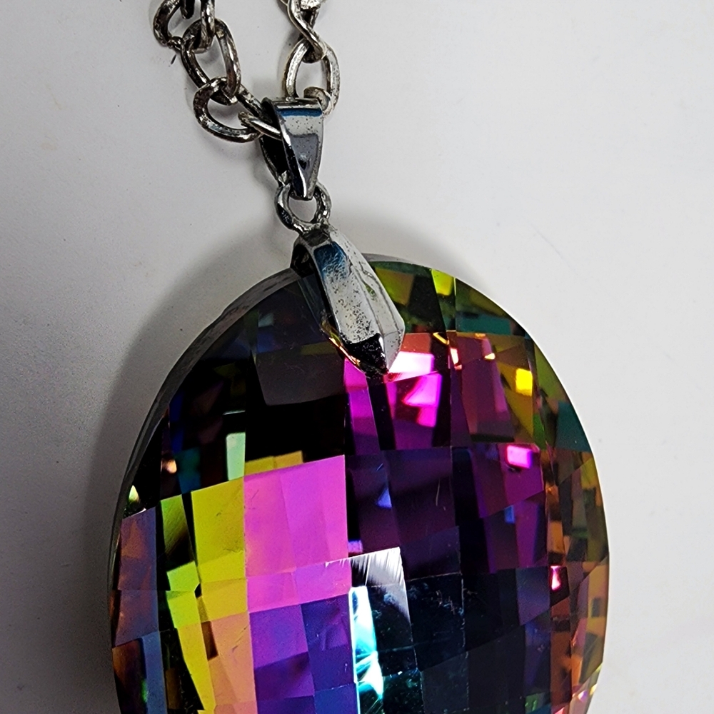 Silver Chain With Multicolor‎ Oval Large Pendant And Necklace - Picture 10 of 12